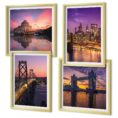 Multi-piece wall decor set Bridges, sun, city views