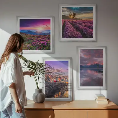 Wall art set lavender fields at sunset