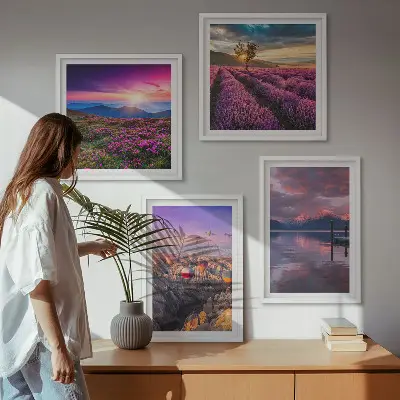 Wall art set lavender fields at sunset
