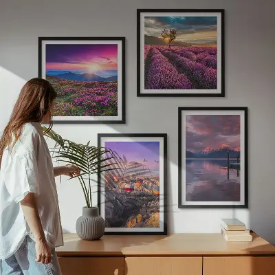 Wall art set lavender fields at sunset