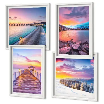 Winter landscape mountain pier wall art set of 4 pieces