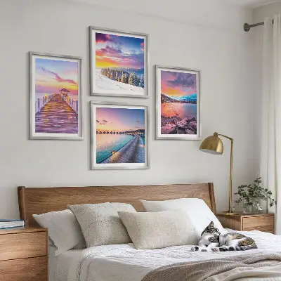 Winter landscape mountain pier wall art set of 4 pieces