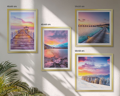 Set of 4 wall art pieces Winter landscape of the pier mountain