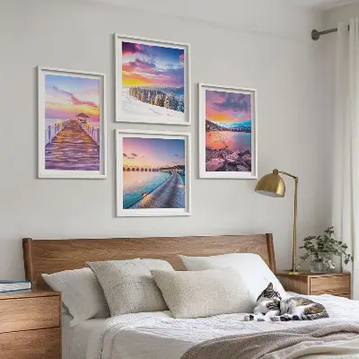 Winter landscape mountain pier wall art set of 4 pieces