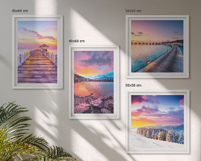 Set of 4 wall art pieces Winter landscape of the pier mountain