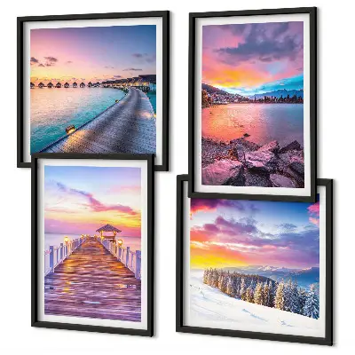 Winter landscape mountain pier wall art set of 4 pieces