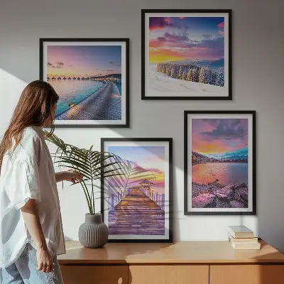 Winter landscape mountain pier wall art set of 4 pieces