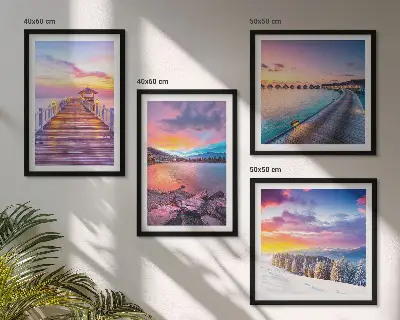 Winter landscape mountain pier wall art set of 4 pieces