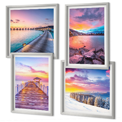 Set of 4 wall art pieces Winter landscape of the pier mountain