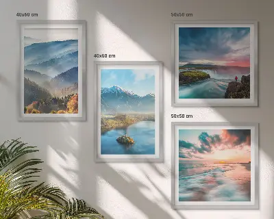 Multi-piece wall decor set featuring mountain landscapes and waterfalls