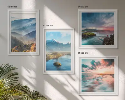 Multi-piece wall decor set featuring mountain landscapes and waterfalls