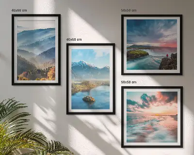 Multi-piece wall decor set featuring mountain landscapes and waterfalls