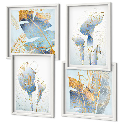 Wall art set Blue flowers on the background