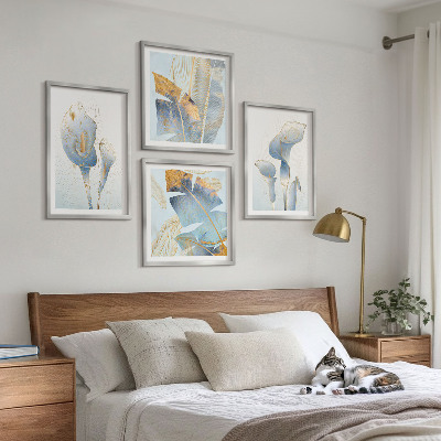 Wall art set Blue flowers on the background