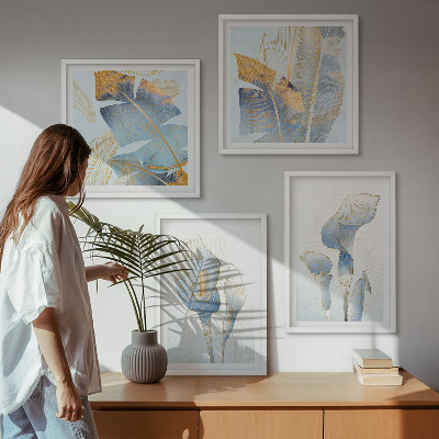 Wall art set Blue flowers on the background
