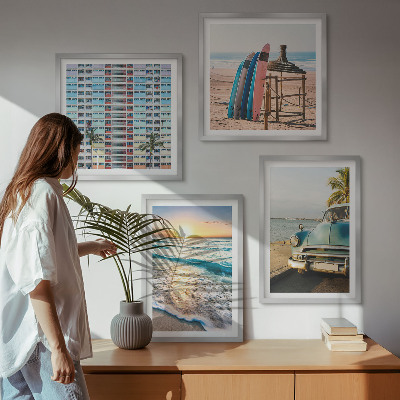Set of 4 wall art pieces Miami sunset views