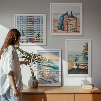 Set of 4 wall art pieces Miami sunset views