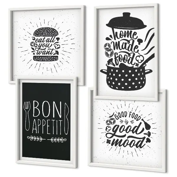Multi-piece wall decor set featuring culinary food quotes and graphics