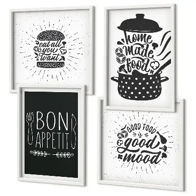 Multi-piece wall decor set featuring culinary food quotes and graphics