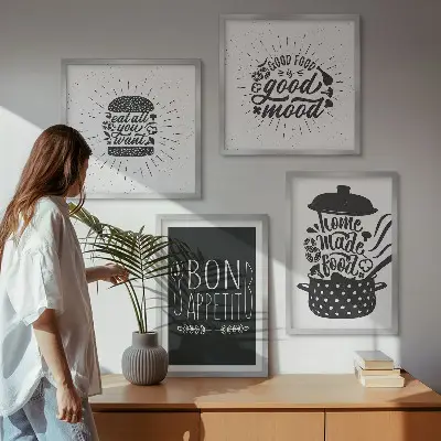 Multi-piece wall decor set featuring culinary food quotes and graphics