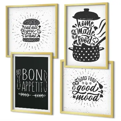 Multi-piece wall decor set featuring culinary food quotes and graphics