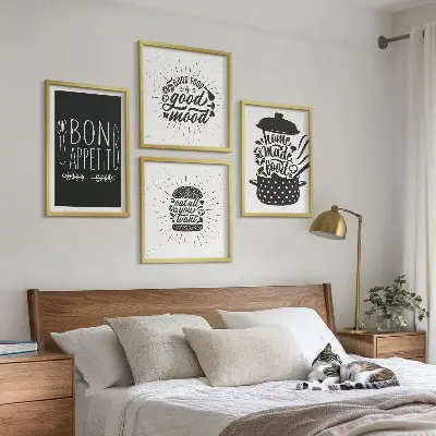Multi-piece wall decor set featuring culinary food quotes and graphics