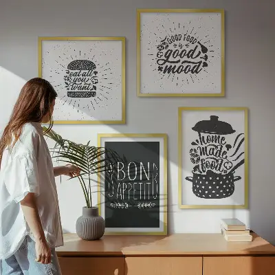 Multi-piece wall decor set featuring culinary food quotes and graphics