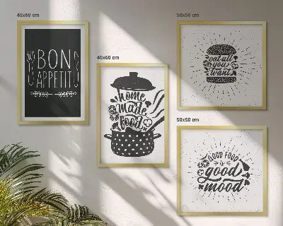 Multi-piece wall decor set featuring culinary food quotes and graphics