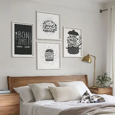 Multi-piece wall decor set featuring culinary food quotes and graphics