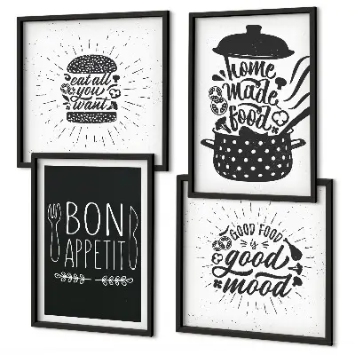 Multi-piece wall decor set featuring culinary food quotes and graphics