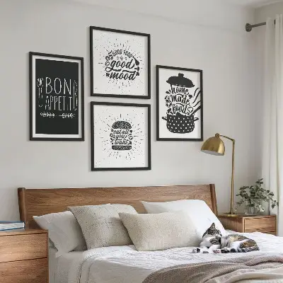 Multi-piece wall decor set featuring culinary food quotes and graphics