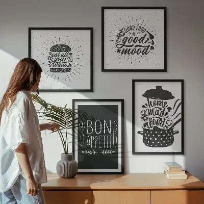 Multi-piece wall decor set featuring culinary food quotes and graphics