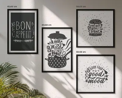 Multi-piece wall decor set featuring culinary food quotes and graphics