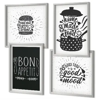 Multi-piece wall decor set featuring culinary food quotes and graphics