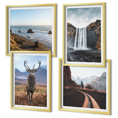 Wall art set Mountain landscapes waterfall deer beaches