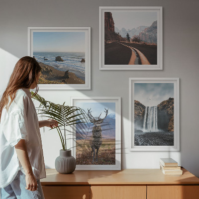 Wall art set Mountain landscapes waterfall deer beaches