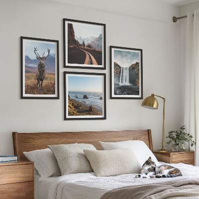 Wall art set Mountain landscapes waterfall deer beaches