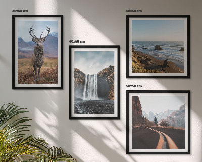 Wall art set Mountain landscapes waterfall deer beaches