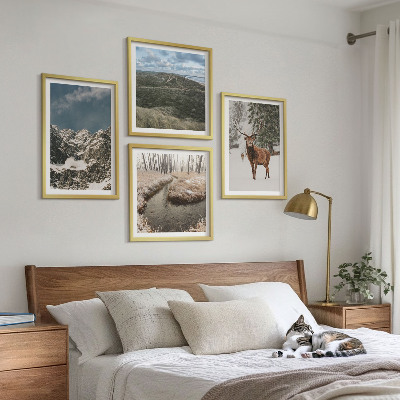 Set of 4 wall art pieces Mountains snow deer forest landscape