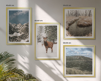Set of 4 wall art pieces Mountains snow deer forest landscape