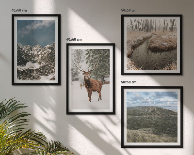 Set of 4 wall art pieces Mountains snow deer forest landscape
