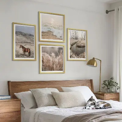 Multi-piece wall decor set featuring a landscape of horses, sea grass, and forest