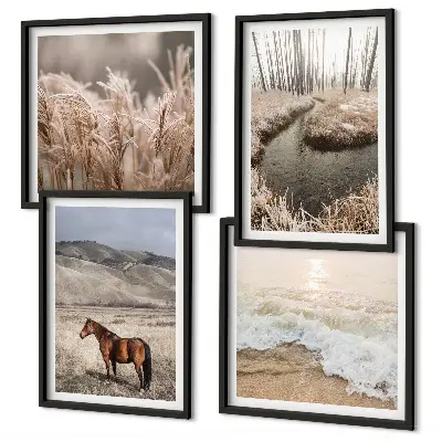 Multi-piece wall decor set featuring a landscape of horses, sea grass, and forest