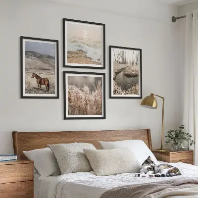 Multi-piece wall decor set featuring a landscape of horses, sea grass, and forest