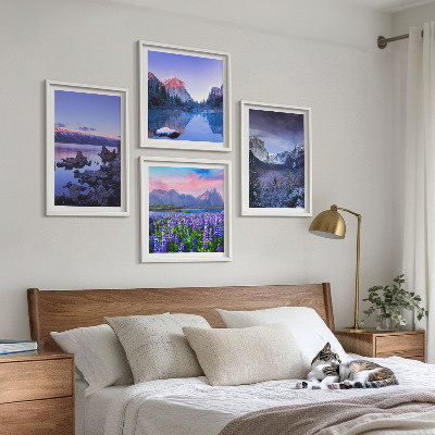 Wall art set Mountain landscapes, water, flower field