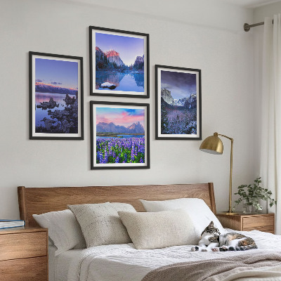 Wall art set Mountain landscapes, water, flower field