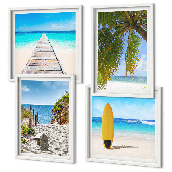 Set of 4 wall art pieces Holiday views beach palm trees
