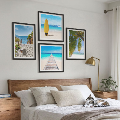 Set of 4 wall art pieces Holiday views beach palm trees