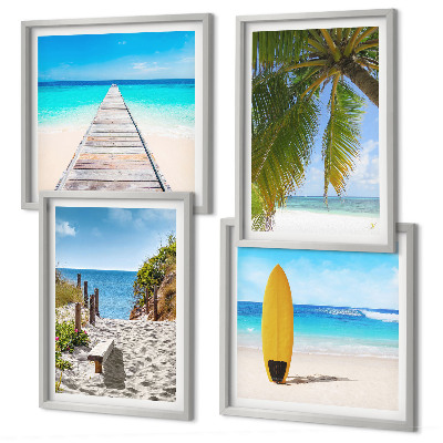 Set of 4 wall art pieces Holiday views beach palm trees