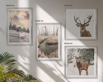 Multi-piece wall decor set Winter landscape with deer